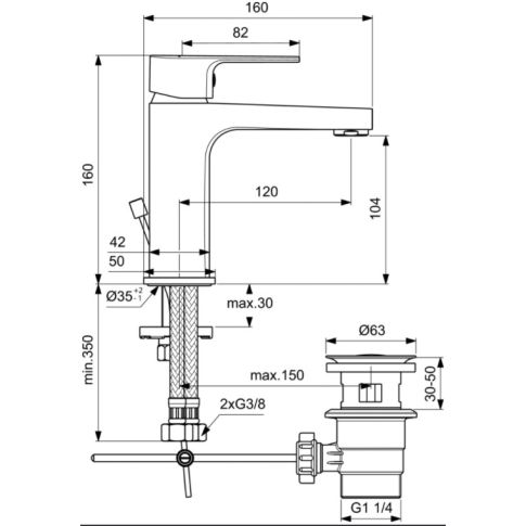 Комплект смесител за вана/душ + умивалник + окачване ESLA BC264AA (BC224AA+BC229AA+B2621AA), Идеал Стандарт 7