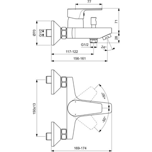 Комплект смесител за вана/душ + умивалник + окачване ESLA BC264AA (BC224AA+BC229AA+B2621AA), Идеал Стандарт 8