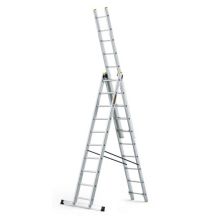 Алуминиева, професионална трираменна стълба 3х10 със стълбищна функция, Drabest Полша