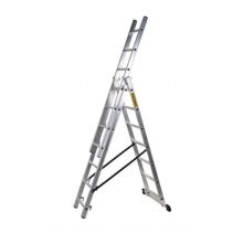 Алуминиева, професионална трираменна стълба 3х7 със стълбищна функция, Drabest Полша