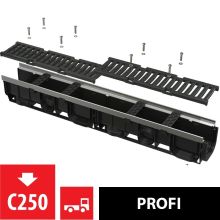 Външен отводняващ канал 100 мм. с чугунена решетка 1 м. C250 (натоварване до 25 т.) AVZ103-R202, Alca Plast Чехия