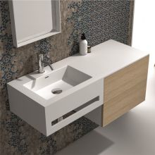 Долен шкаф за баня Solid Surface от полимермраморен камък + дъб 100/50/46 ICP 10083L, Интер Керамик