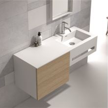Долен шкаф за баня Solid Surface от полимермраморен камък + дъб 100/50/46 ICP 10083R, Интер Керамик.
